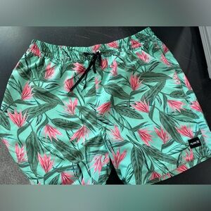 Men’s Hurley  Hawaiian Swim Shorts Trunks Floral Elastic Waist Mesh Pockets